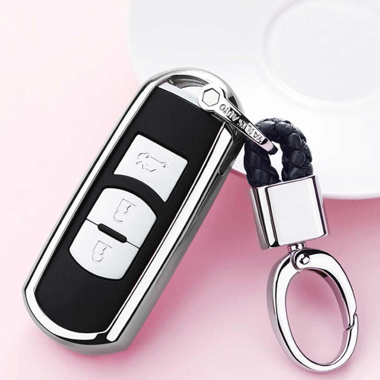 Electroplating TPU Single-shell Car Key Case with Key Ring for Mazda 3 AXELA / CX-8 / CX-5 / CX-4 / 6 ATENZA (Silver) - Car Key Cases by buy2fix | Online Shopping UK | buy2fix