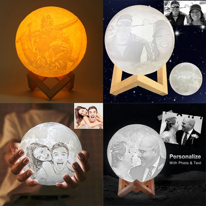 Customized Patted 3-color 3D Print Lamp USB Charging Energy-saving LED Night Light with Wooden Holder Base, Diameter:15cm - Night Lights by buy2fix | Online Shopping UK | buy2fix