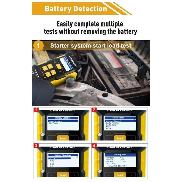 KONNWEI KW510 3 in 1 Car Battery Tester / Charger / Repairer, Support 8 Languages(US Plug) - Code Readers & Scan Tools by KONNWEI | Online Shopping UK | buy2fix