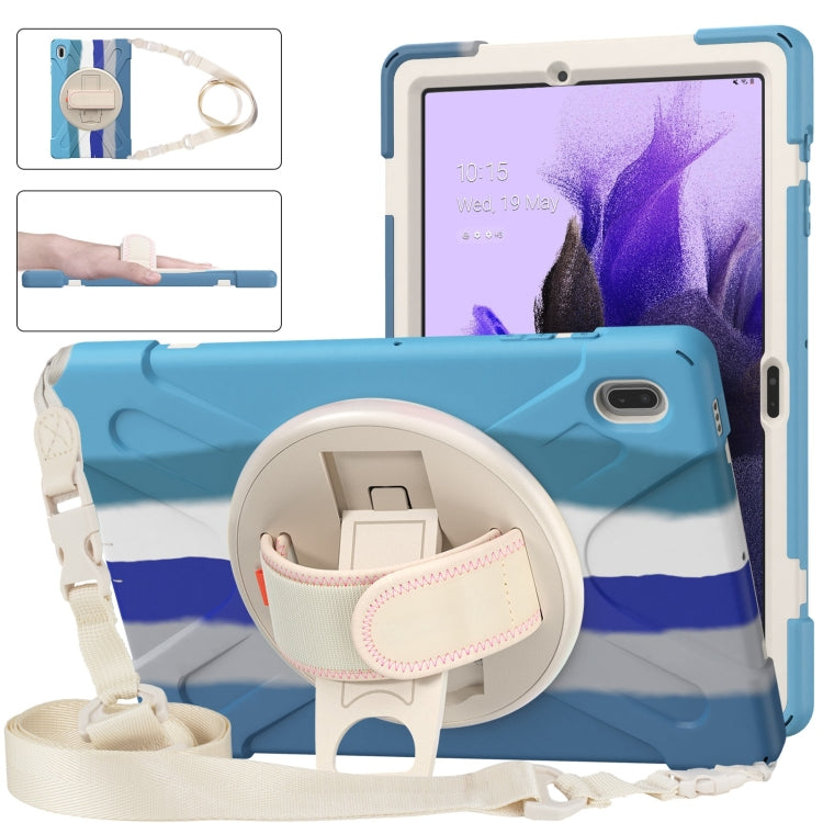 For Samsung Galaxy Tab S7 FE T730 / S7+ / S9+ /S8+ Silicone + PC Protective Case with Holder & Shoulder Strap(Colorful Blue) - Other Galaxy Tab PC by buy2fix | Online Shopping UK | buy2fix