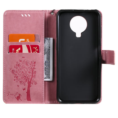 For Nokia G20 Tree & Cat Pattern Pressed Printing Horizontal Flip PU Leather Case with Holder & Card Slots & Wallet & Lanyard(Pink) - Nokia Cases by buy2fix | Online Shopping UK | buy2fix
