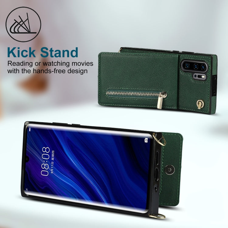 For Huawei P30 Pro Cross-body Zipper Square TPU+PU Back Cover Case with Holder & Card Slots & Wallet & Strap(Green) - Huawei Cases by buy2fix | Online Shopping UK | buy2fix