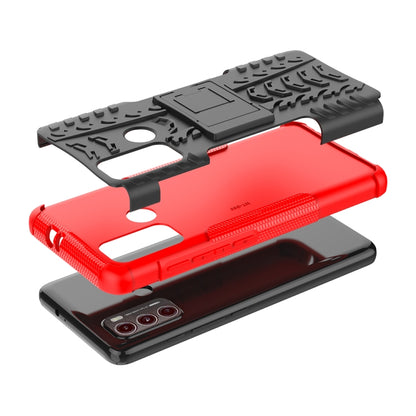 For Motorola Moto G60 Tire Texture Shockproof TPU+PC Protective Case with Holder(Red) - Motorola Cases by buy2fix | Online Shopping UK | buy2fix