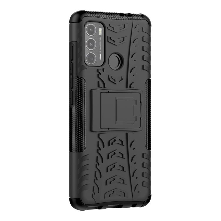 For Motorola Moto G60 Tire Texture Shockproof TPU+PC Protective Case with Holder(Black) - Motorola Cases by buy2fix | Online Shopping UK | buy2fix