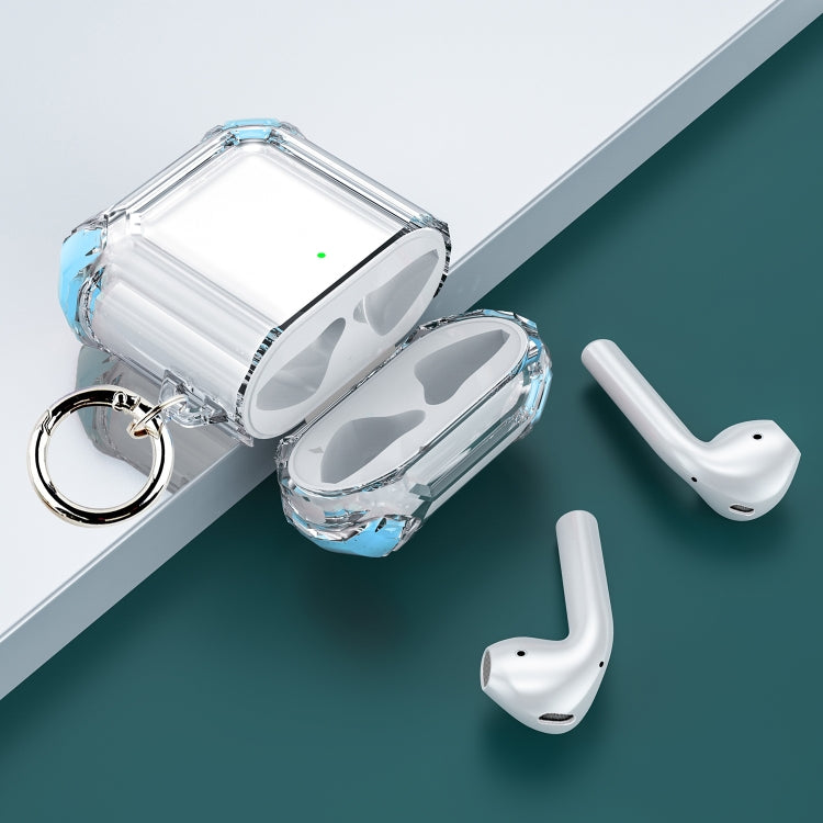 Four Corners Anti-fall Wireless Earphone Dual-color PC Protective Case with Hook For AirPods 1/2(Sky Blue) - For AirPods 1/2 by buy2fix | Online Shopping UK | buy2fix