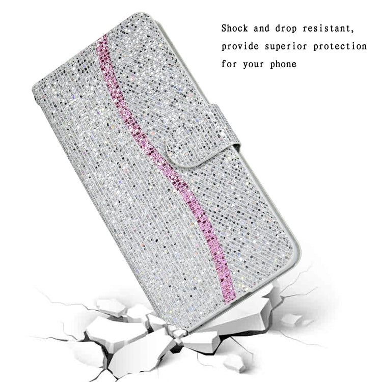 For iPhone 13 mini Glitter Powder Horizontal Flip Leather Case with Card Slots & Holder & Lanyard (Silver) - iPhone 13 mini Cases by buy2fix | Online Shopping UK | buy2fix