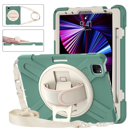 For iPad Pro 11 2022 / 2021 / 2020 / 2018 Silicone + PC Protective Tablet Case with Holder & Shoulder Strap(Emerald Green) - iPad Pro 11 (2022/2021) Cases by buy2fix | Online Shopping UK | buy2fix