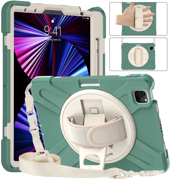 For iPad Pro 11 2022 / 2021 / 2020 / 2018 Silicone + PC Protective Tablet Case with Holder & Shoulder Strap(Emerald Green) - iPad Pro 11 (2022/2021) Cases by buy2fix | Online Shopping UK | buy2fix