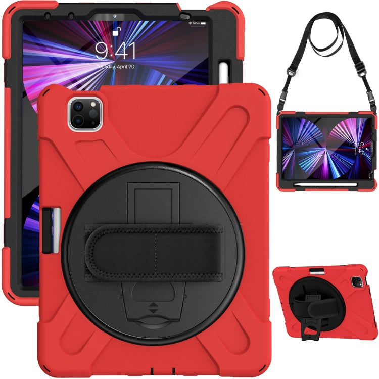 For iPad Pro 11 2022 / 2021 / 2020 / 2018 Silicone + PC Protective Tablet Case with Holder & Shoulder Strap(Red) - iPad Pro 11 (2022/2021) Cases by buy2fix | Online Shopping UK | buy2fix