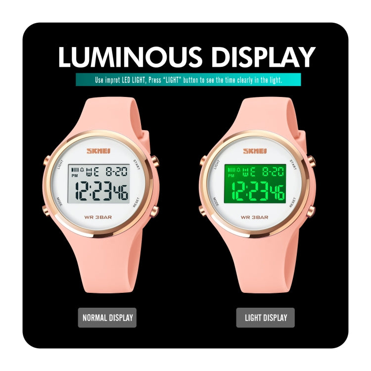 SKMEI 1720 Round Dial LED Digital Display Luminous Silicone Strap Electronic Watch(Pink) - LED Digital Watches by SKMEI | Online Shopping UK | buy2fix