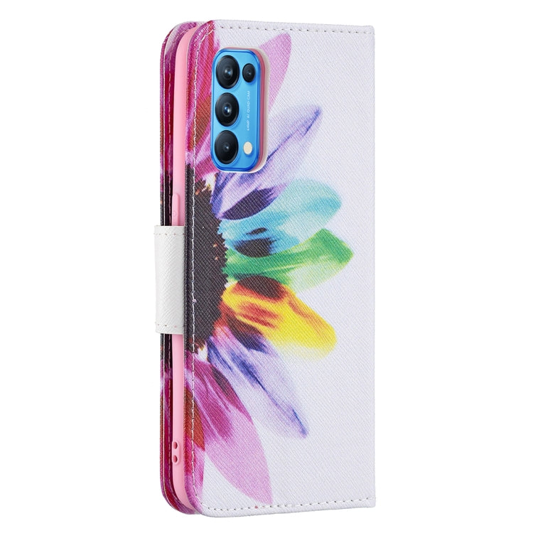 For OPPO Reno5 Colored Drawing Pattern Horizontal Flip Leather Case with Holder & Card Slots & Wallet(Sun Flower) - OPPO Cases by buy2fix | Online Shopping UK | buy2fix