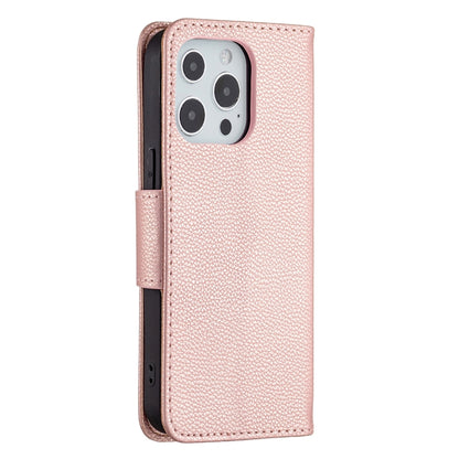 For iPhone 13 Pro Max Litchi Texture Pure Color Horizontal Flip Leather Case with Holder & Card Slots & Wallet & Lanyard (Rose Gold) - iPhone 13 Pro Max Cases by buy2fix | Online Shopping UK | buy2fix
