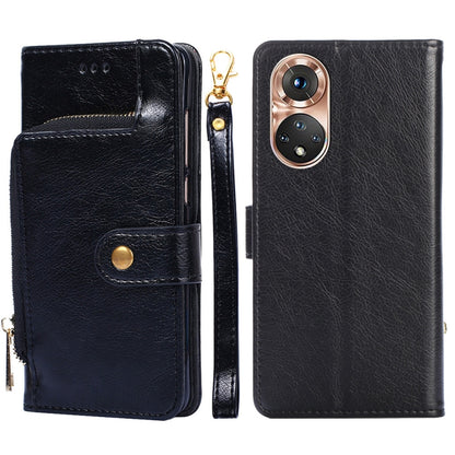 For Honor 50 Zipper Bag PU + TPU Horizontal Flip Leather Case with Holder & Card Slot & Wallet & Lanyard(Black) - Honor Cases by buy2fix | Online Shopping UK | buy2fix