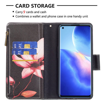 For OPPO Reno5 5G Colored Drawing Pattern Zipper Horizontal Flip Leather Case with Holder & Card Slots & Wallet(Lotus) - OPPO Cases by buy2fix | Online Shopping UK | buy2fix