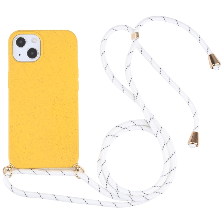 For iPhone 13 Wheat Straw Material + TPU Shockproof Case with Neck Lanyard(Yellow) - iPhone 13 Cases by buy2fix | Online Shopping UK | buy2fix