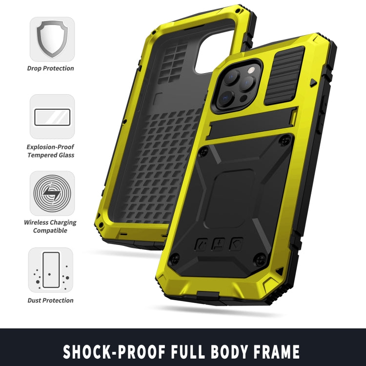 For iPhone 13 mini R-JUST Shockproof Waterproof Dust-proof Metal + Silicone Protective Case with Holder (Yellow) - iPhone 13 mini Cases by R-JUST | Online Shopping UK | buy2fix