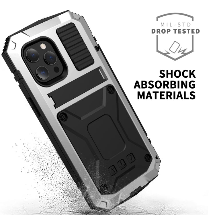 For iPhone 13 Pro R-JUST Shockproof Waterproof Dust-proof Metal + Silicone Protective Case with Holder (Silver) - iPhone 13 Pro Cases by R-JUST | Online Shopping UK | buy2fix