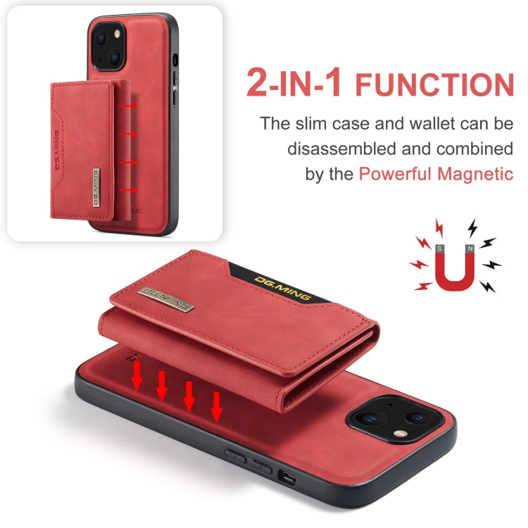 For iPhone 13 DG.MING M2 Series 3-Fold Card Bag Shockproof Case with Wallet & Holder Function(Red) - iPhone 13 Cases by DG.MING | Online Shopping UK | buy2fix