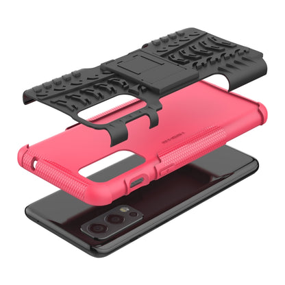 For OnePlus Nord 2 5G Tire Texture Shockproof TPU+PC Protective Case with Holder(Pink) - OnePlus Cases by buy2fix | Online Shopping UK | buy2fix