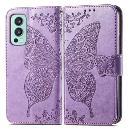 Butterfly Love Flowers Embossed Horizontal Flip Leather Case with Holder & Card Slots & Wallet & Lanyard For OnePlus Nord 2 5G(Light Purple) - OnePlus Cases by buy2fix | Online Shopping UK | buy2fix