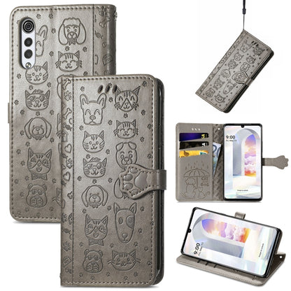 For LG Velvet 2 Pro Lovely Cat and Dog Embossing Pattern Horizontal Flip Leather Case , with Holder & Card Slots & Wallet & Cartoon Clasp & Lanyard(Grey) - LG by buy2fix | Online Shopping UK | buy2fix