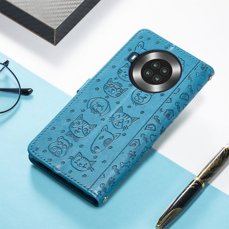 For CUBOT Note 20 Lovely Cat and Dog Embossing Pattern Horizontal Flip Leather Case , with Holder & Card Slots & Wallet & Cartoon Clasp & Lanyard(Blue) - More Brand by buy2fix | Online Shopping UK | buy2fix
