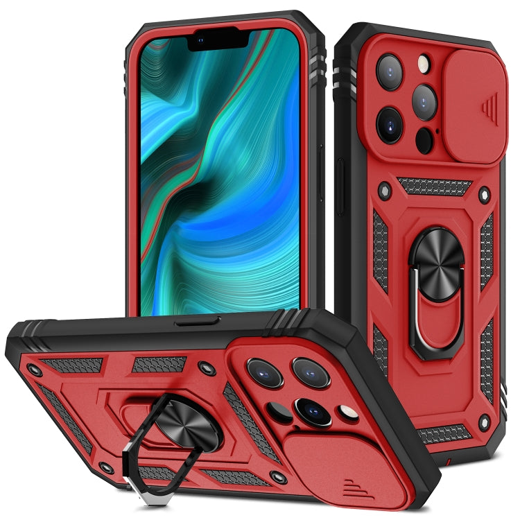For iPhone 13 Pro Max Sliding Camera Cover Design TPU + PC Protective Case with 360 Degree Rotating Holder & Card Slot (Red+Black) - iPhone 13 Pro Max Cases by buy2fix | Online Shopping UK | buy2fix