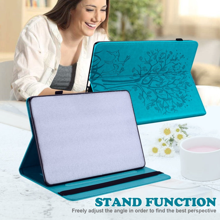 Tree & Deer Pattern Pressed Printing Horizontal Flip PU Leather Case with Holder & Card Slots & Sleep / Wake-up Function For Samsung Galaxy Tab S6 Lite(Blue) - Tab S6 Lite P610 / P615 by buy2fix | Online Shopping UK | buy2fix