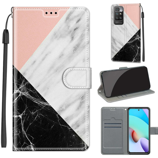 Voltage Coloured Drawing Magnetic Clasp Horizontal Flip PU Leather Case with Holder & Card Slots For Xiaomi Redmi 10(C07 Pink White Black) - Xiaomi Cases by buy2fix | Online Shopping UK | buy2fix