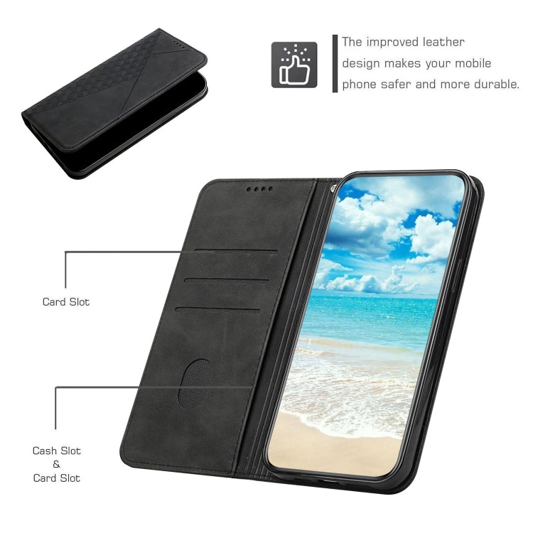 For OPPO A94 5G / F19 Pro+ 5G Diamond Pattern Splicing Skin Feel Magnetic Horizontal Flip Leather Case with Card Slots & Holder & Wallet(Black) - OPPO Cases by buy2fix | Online Shopping UK | buy2fix