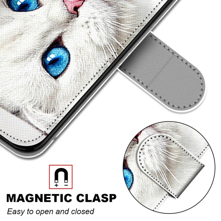 For Huawei P50 Coloured Drawing Cross Texture Horizontal Flip PU Leather Case with Holder & Card Slots & Wallet & Lanyard(White Kitten) - Huawei Cases by buy2fix | Online Shopping UK | buy2fix