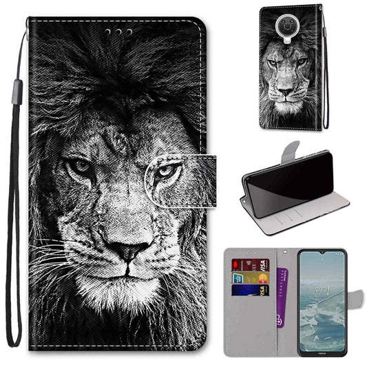 For Nokia G20 / G10 / 6.3 Coloured Drawing Cross Texture Horizontal Flip PU Leather Case with Holder & Card Slots & Wallet & Lanyard(Black White Lion Head) - Nokia Cases by buy2fix | Online Shopping UK | buy2fix