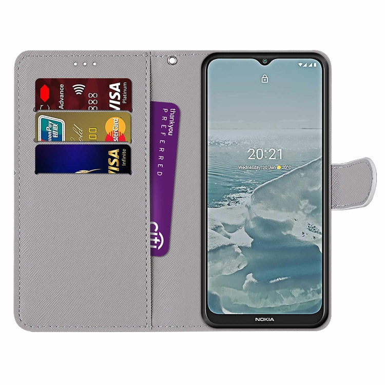For Nokia G20 / G10 / 6.3 Coloured Drawing Cross Texture Horizontal Flip PU Leather Case with Holder & Card Slots & Wallet & Lanyard(Slant Hat Blue Mirror Cat) - Nokia Cases by buy2fix | Online Shopping UK | buy2fix