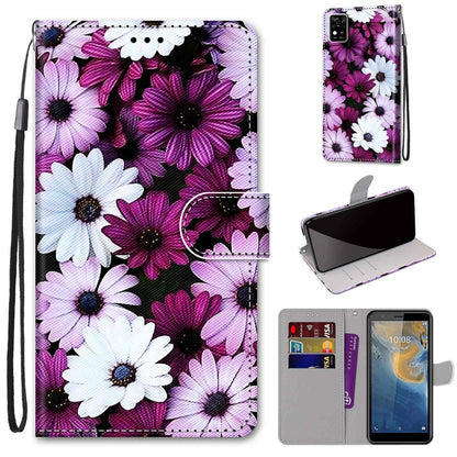 For ZTE Blade A31 Coloured Drawing Cross Texture Horizontal Flip PU Leather Case with Holder & Card Slots & Wallet & Lanyard(Chrysanthemum Pink White Purple) - ZTE Cases by buy2fix | Online Shopping UK | buy2fix