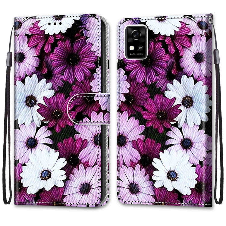 For ZTE Blade A31 Coloured Drawing Cross Texture Horizontal Flip PU Leather Case with Holder & Card Slots & Wallet & Lanyard(Chrysanthemum Pink White Purple) - ZTE Cases by buy2fix | Online Shopping UK | buy2fix