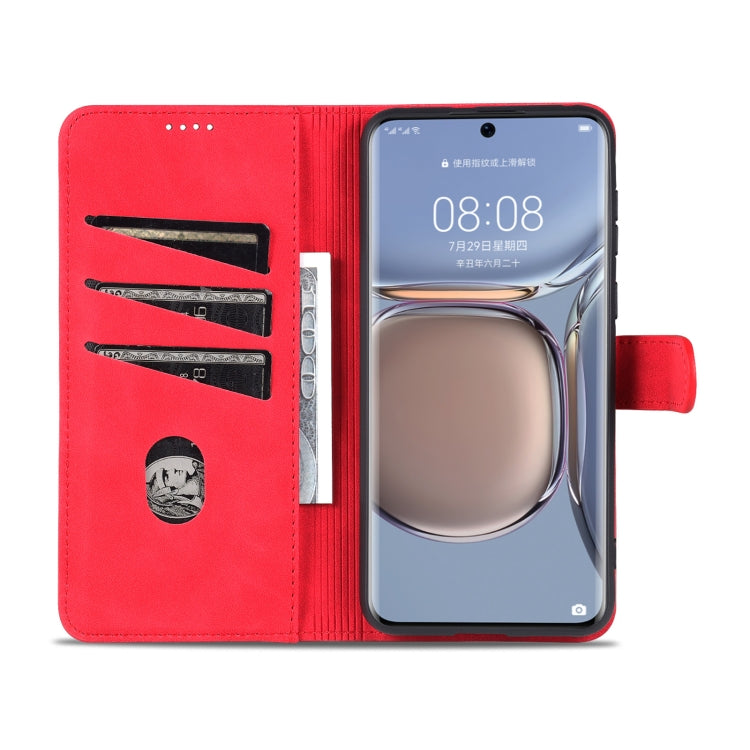 For Huawei P50 Pro AZNS Skin Feel Calf Texture Horizontal Flip Leather Case with Card Slots & Holder & Wallet(Red) - Huawei Cases by AZNS | Online Shopping UK | buy2fix