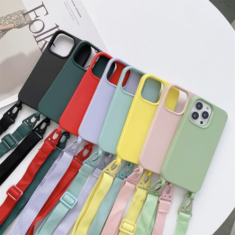 For iPhone 13 Pro Elastic Silicone Protective Case with Wide Neck Lanyard (Dark Green) - iPhone 13 Pro Cases by buy2fix | Online Shopping UK | buy2fix