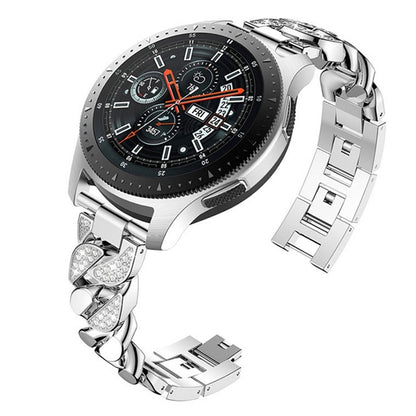 For Garmin Vivoactive 4 / Venu 2 22mm Row Diamonds Denim Chain Watch Band(Silver) - Watch Bands by buy2fix | Online Shopping UK | buy2fix