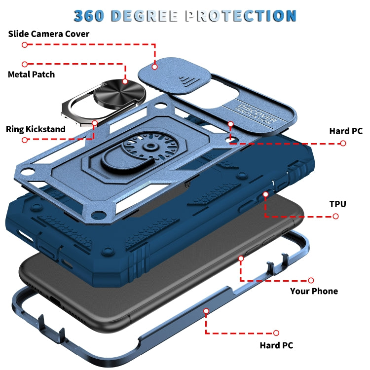 For iPhone 12 mini Sliding Camera Cover Design TPU + PC Protective Case with 360 Degree Rotating Holder & Card Slot (Blue+Blue) - iPhone 12 mini Cases by buy2fix | Online Shopping UK | buy2fix