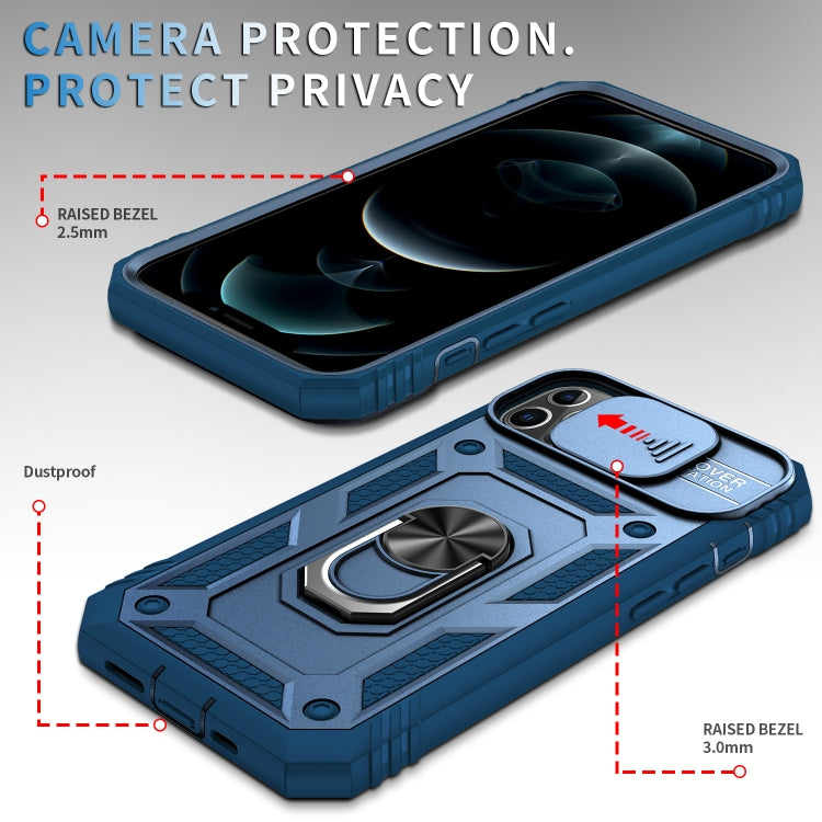 For iPhone 12 Pro Max Sliding Camera Cover Design TPU + PC Protective Case with 360 Degree Rotating Holder & Card Slot(Blue+Blue) - iPhone 12 Pro Max Cases by buy2fix | Online Shopping UK | buy2fix