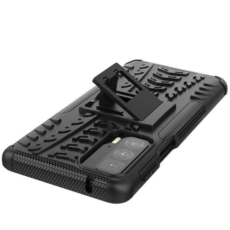 For Motorola Edge 20 Pro Tire Texture Shockproof TPU+PC Protective Case with Holder(Black) - Motorola Cases by buy2fix | Online Shopping UK | buy2fix