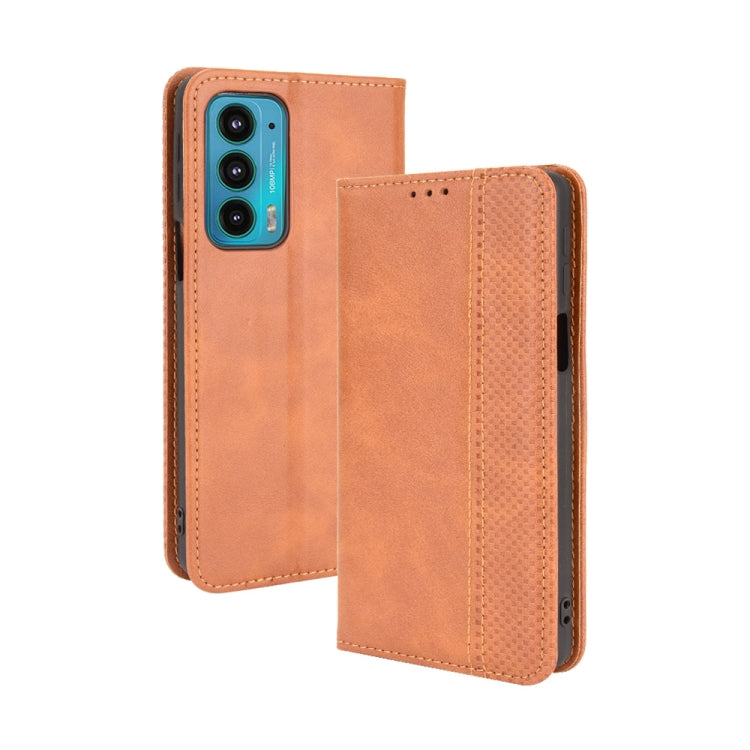 For Motorola Edge 20 Magnetic Buckle Retro Pattern Horizontal Flip Leather Case with Holder & Card Slot & Wallet(Brown) - Motorola Cases by buy2fix | Online Shopping UK | buy2fix