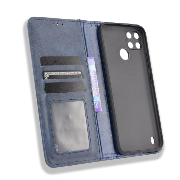 For OPPO Realme C21Y Magnetic Buckle Retro Pattern Horizontal Flip Leather Case with Holder & Card Slot & Wallet(Blue) - Realme Cases by buy2fix | Online Shopping UK | buy2fix