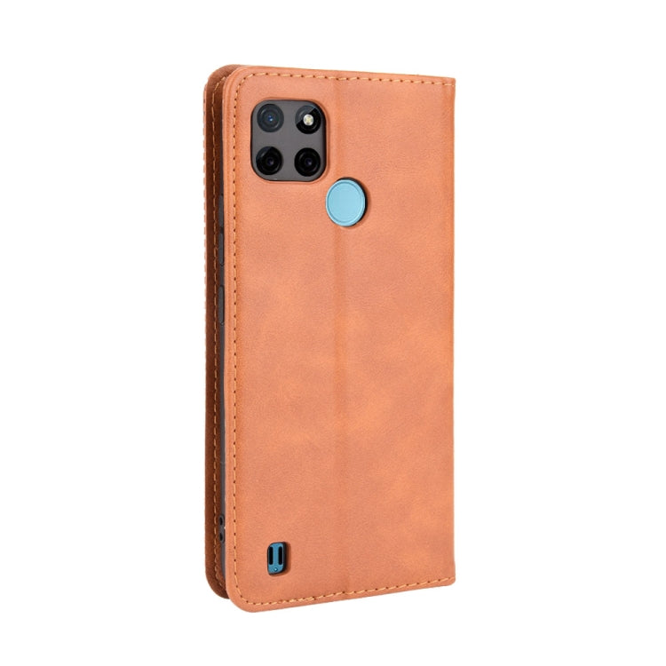 For OPPO Realme C21Y Magnetic Buckle Retro Pattern Horizontal Flip Leather Case with Holder & Card Slot & Wallet(Brown) - Realme Cases by buy2fix | Online Shopping UK | buy2fix