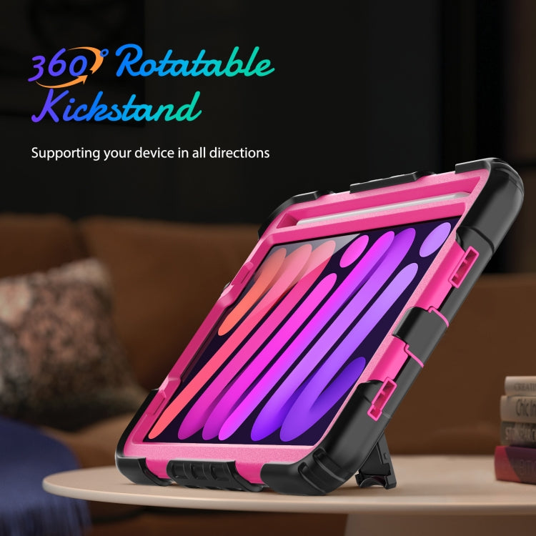 For iPad mini 6 Shockproof Silicone + PC Protective Tablet Case with Holder & Shoulder Strap & Pen Slot(Rose Red + Black) - iPad mini 6 Cases by buy2fix | Online Shopping UK | buy2fix