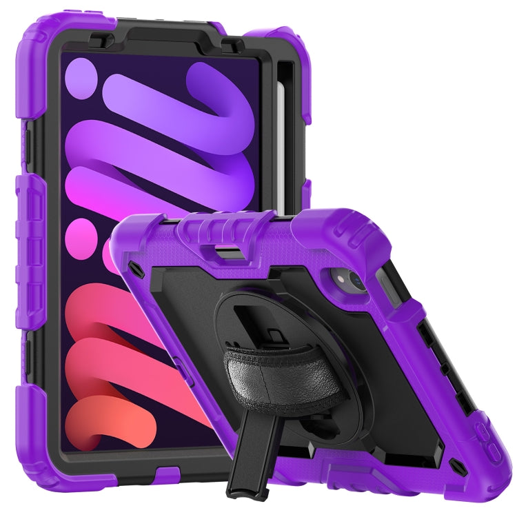 For iPad mini 6 Shockproof Silicone + PC Protective Tablet Case with Holder & Shoulder Strap & Pen Slot(Black + Purple) - iPad mini 6 Cases by buy2fix | Online Shopping UK | buy2fix