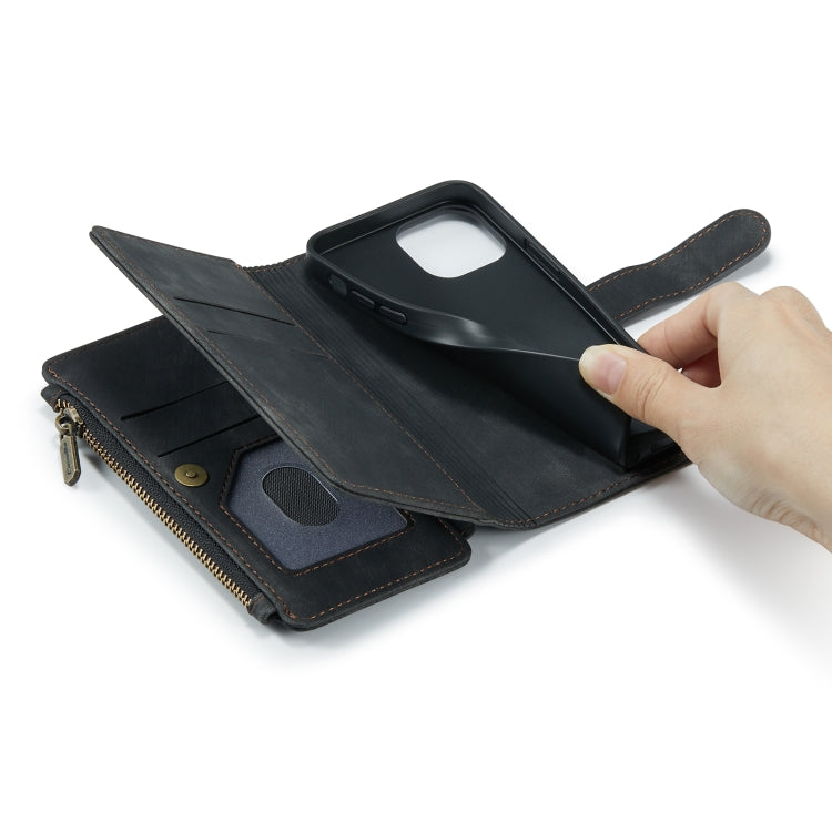 For iPhone 12 mini CaseMe-C30 PU + TPU Multifunctional Horizontal Flip Leather Case with Holder & Card Slot & Wallet & Zipper Pocket (Black) - iPhone 12 mini Cases by CaseMe | Online Shopping UK | buy2fix