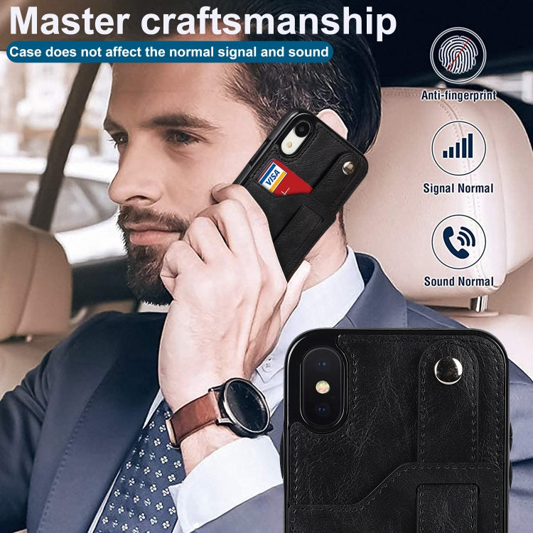 For iPhone X / XS Crazy Horse Texture Shockproof TPU + PU Leather Case with Card Slot & Wrist Strap Holder(Black) - More iPhone Cases by buy2fix | Online Shopping UK | buy2fix