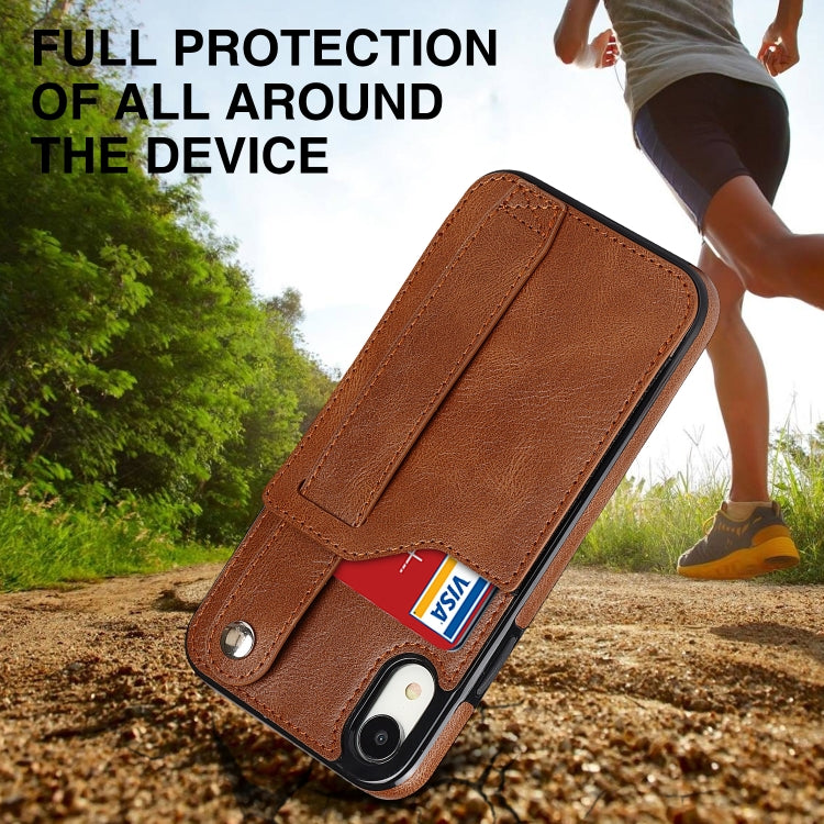 For iPhone XR Crazy Horse Texture Shockproof TPU + PU Leather Case with Card Slot & Wrist Strap Holder(Brown) - More iPhone Cases by buy2fix | Online Shopping UK | buy2fix