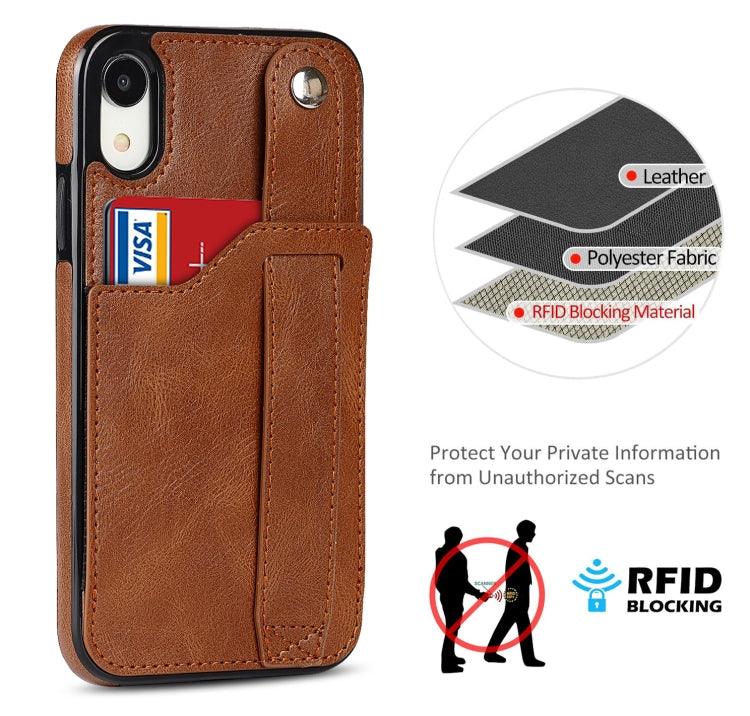 For iPhone XR Crazy Horse Texture Shockproof TPU + PU Leather Case with Card Slot & Wrist Strap Holder(Brown) - More iPhone Cases by buy2fix | Online Shopping UK | buy2fix